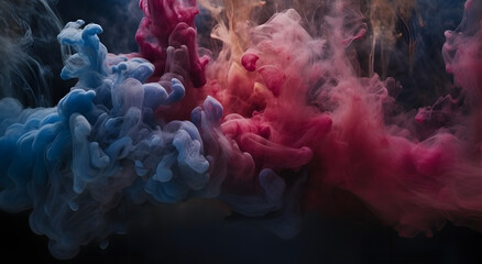 Aufkleber - Cloud of smoke on black background. A blue, purple smoke swirls in the air against a black background.