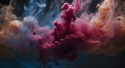 Aufkleber - Cloud of smoke on black background. A blue, purple smoke swirls in the air against a black background.
