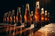 Super slow motion of beer bottles toasting with speed ramp effect. Generative AI