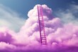 Ladder reaching clouds; symbolizes progress, growth, spirituality; minimalist composition with vibrant magenta colors. Generative AI
