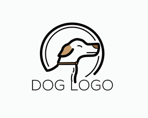 Canvas Print - line art head dog side view on circle logo design template illustration inspiration