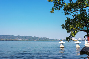 Wall Mural - Beautiful landscape and ancient architecture of West Lake in Hangzhou, China