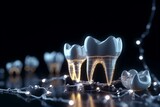 Fototapeta  - Process of placing dental crowns, according per medical standards. Generative AI