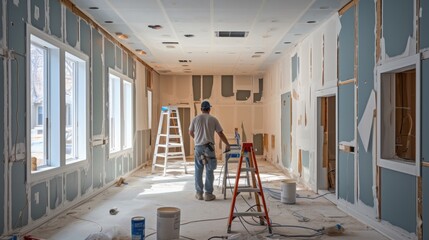 Aufkleber - Drywall installation in a residential construction project. Generative AI.
