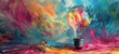Innovative light bulb concept with a swirling mix of vivid colors symbolizing a brainstorming session.