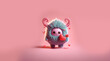 Cute Happy 3d Render Monster Holding Rose for Valentine's Day