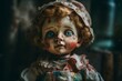 Watercolor painting of an old-fashioned toy doll. Generative AI