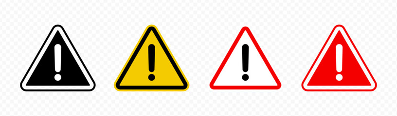 warning danger icon. Caution alarm alert set, triangle warn sign , attention vector icon, red yellow black color