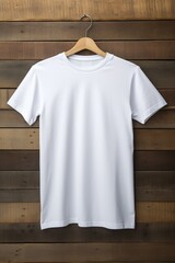 Wall Mural - White t-shirt on wooden background, top view. Mockup for design