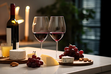 Wall Mural - wine and cheese