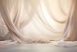 Fototapeta  - Whispers of Elegance: A White Dreamy Sheer Curtain Backdrop for Maternity and Wedding Bliss in a Luminous Room, purity, elegance, and tranquility, capturing the themes of maternity and wedding photo