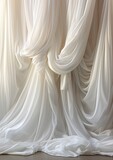 Fototapeta  - Whispers of Elegance: A White Dreamy Sheer Curtain Backdrop for Maternity and Wedding Bliss in a Luminous Room, purity, elegance, and tranquility, capturing the themes of maternity and wedding photo