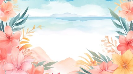 Wall Mural - Summer background watercolor illustration soft and pastel color with copy space AI Image Generative