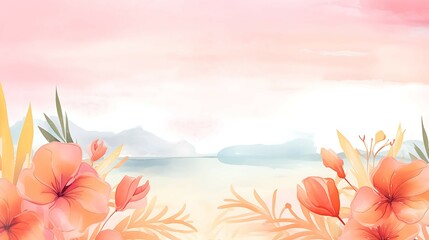 Wall Mural - Summer background watercolor illustration soft and pastel color with copy space AI Image Generative