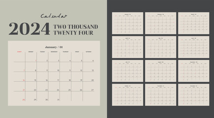 2024 Minimal Monthly Wall Calendar Poster