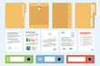 Set of office documents and folder, flat design icon vector illustration.