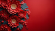 Paper craft red peony flowers on red background, Chinese new year or Lunar new year concept, oriental background.