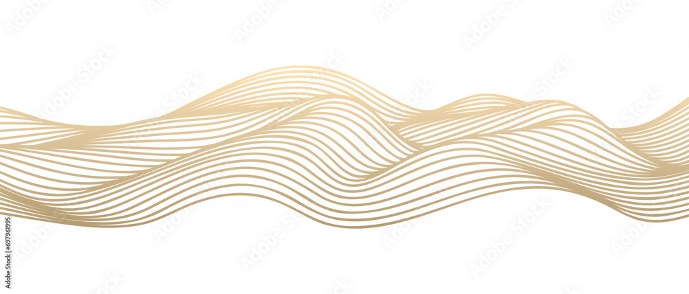 Vector abstract line art wavy flowing dynamic gold isolated on ...