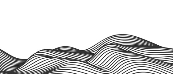 Poster - Vector abstract line art wavy flowing dynamic black isolated on transparent background in concept wave, wind, ocean