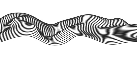 Poster - Vector abstract line art wavy flowing dynamic black isolated on transparent background in concept wave, wind, ocean