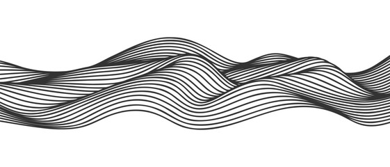 Poster - Vector abstract line art wavy flowing dynamic black isolated on transparent background in concept wave, wind, ocean