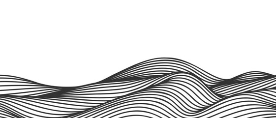 Poster - Vector abstract line art wavy flowing dynamic black isolated on transparent background in concept wave, wind, ocean