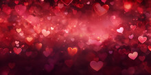 Abstract Floating Red Hearts Background, Valentine's Day Heart Shaped Particles