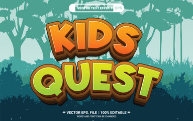 Poster - Kids quest 3d editable vector text style effect with jungle background