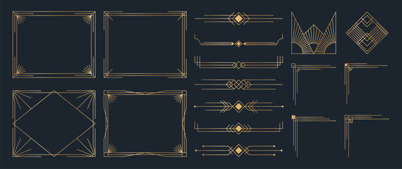 Fototapete - collection of geometric art deco ornament. luxury golden decorative elements with different lines, f