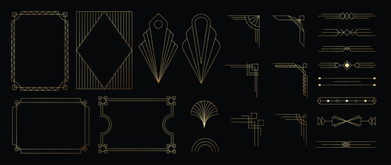 Fototapete - collection of geometric art deco ornament. luxury golden decorative elements with different lines, f