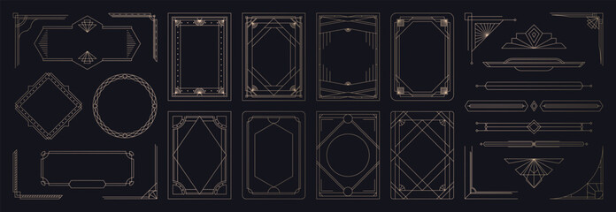 Fototapete - collection of geometric art deco ornament. luxury golden decorative elements with different lines, f