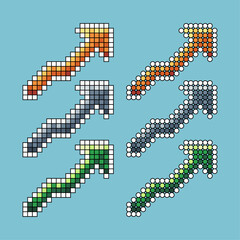 Poster - Pixel art stroke sets of graph up icon with variation color item asset. Graph up icon on pixelated style. 8bits perfect for game asset or design asset element for your game design asset