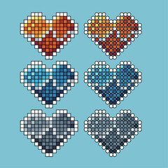 Poster - Pixel art stroke sets of heart with beat icon with variation color item asset. Heart icon on pixelated style. 8bits perfect for game asset or design asset element for your game design asset