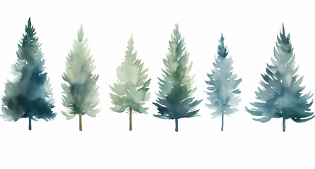 collection set of trees pattern watercolor	