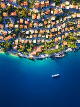 Dubrovnik, Croatia. Aerial View At The Town. Vacation And Adventure. Town Near Sea. Top View From Drone At On The Houses And Azure Sea. Travel - Image