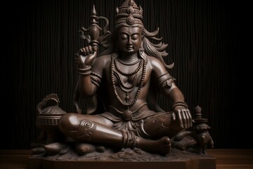 Wall Mural - Hindu god Shiva sculpture sitting in meditation. Generative AI