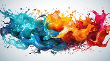 Vibrant Ink Plumes In Water, Showcasing A Dance Of Orange, Purple, And Blue Hues Against A Black And White Background, Generative Ai