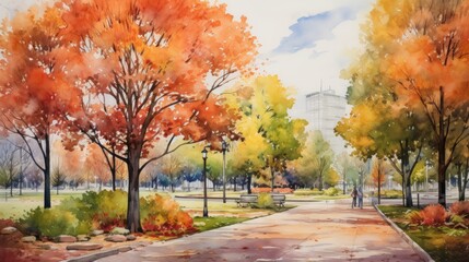 Poster - Urban parks with colorful foliage.. Generative  AI 