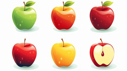 Poster - six apples of different colors in the form of icons. Generative  AI 