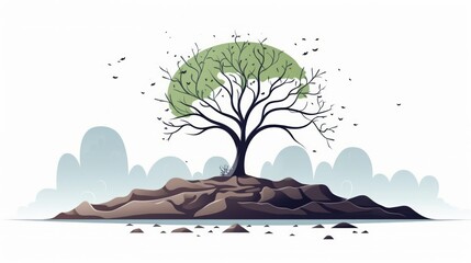 Poster - decorative elements, tree without leaves with a piece of earth white background. Generative  AI 