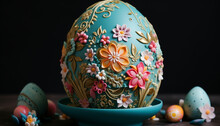 A Cake With A Decorated Easter Egg On It
