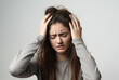 © mohammad - A Woman holding head, headache. Ai generated Images