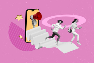 Poster - composite collage picture image of funny female running together display smartphone black friday fre