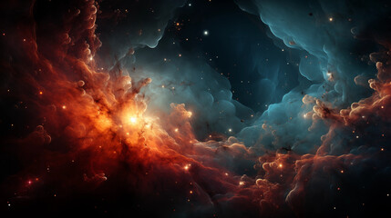 ai generated illustration of a celestial night sky with stars illuminated by wispy clouds