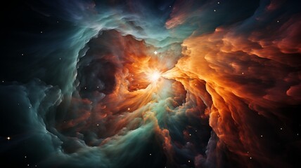 Wall Mural - ai generated illustration of a celestial night sky with stars illuminated by wispy clouds