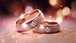 Eternal Bond: Elegant Rose Gold Diamond Wedding Rings on Glittering Background