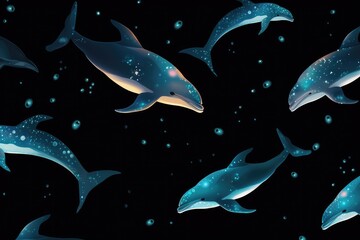 Wall Mural - Dolphins pattern vector style, texture, pattern, black background Generative AI