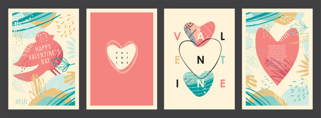 Wall Mural - Set of artistic Valentines day baners and covers. Document templates for Valentine day. Vector illustration.