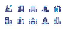 Building Icon Set. Duotone Color. Vector Illustration. Containing Office Building, City, Buildings, Building, Empire State Building.