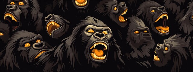 Wall Mural - Gorillas pattern vector style, texture, pattern, black background Generative AI